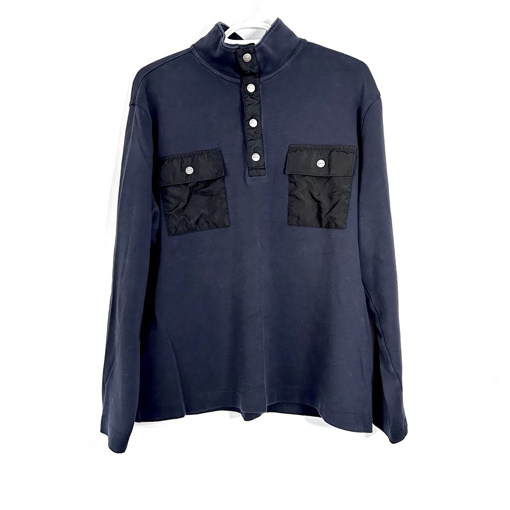 Michael Kors Men Size XL Navy Snap Stand Collar Pocket Contrast Long Sleeve Top